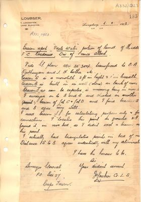 Skandering van Landmeter se verslag, A.332/1923 (report), 6 Februarie 1923